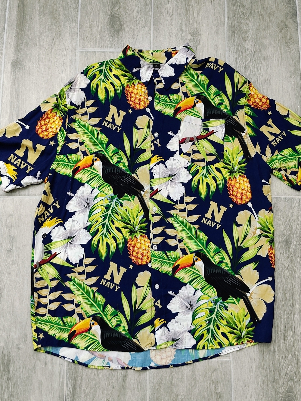 Navy Tropical Toucan Print Short-Sleeve Shirt